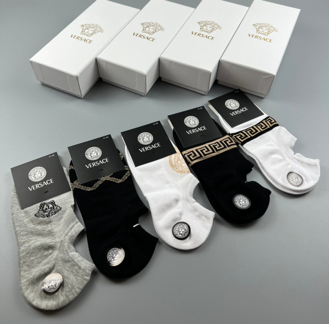 Versace Ankle Socks - Black, White and Grey 5-Pair Box