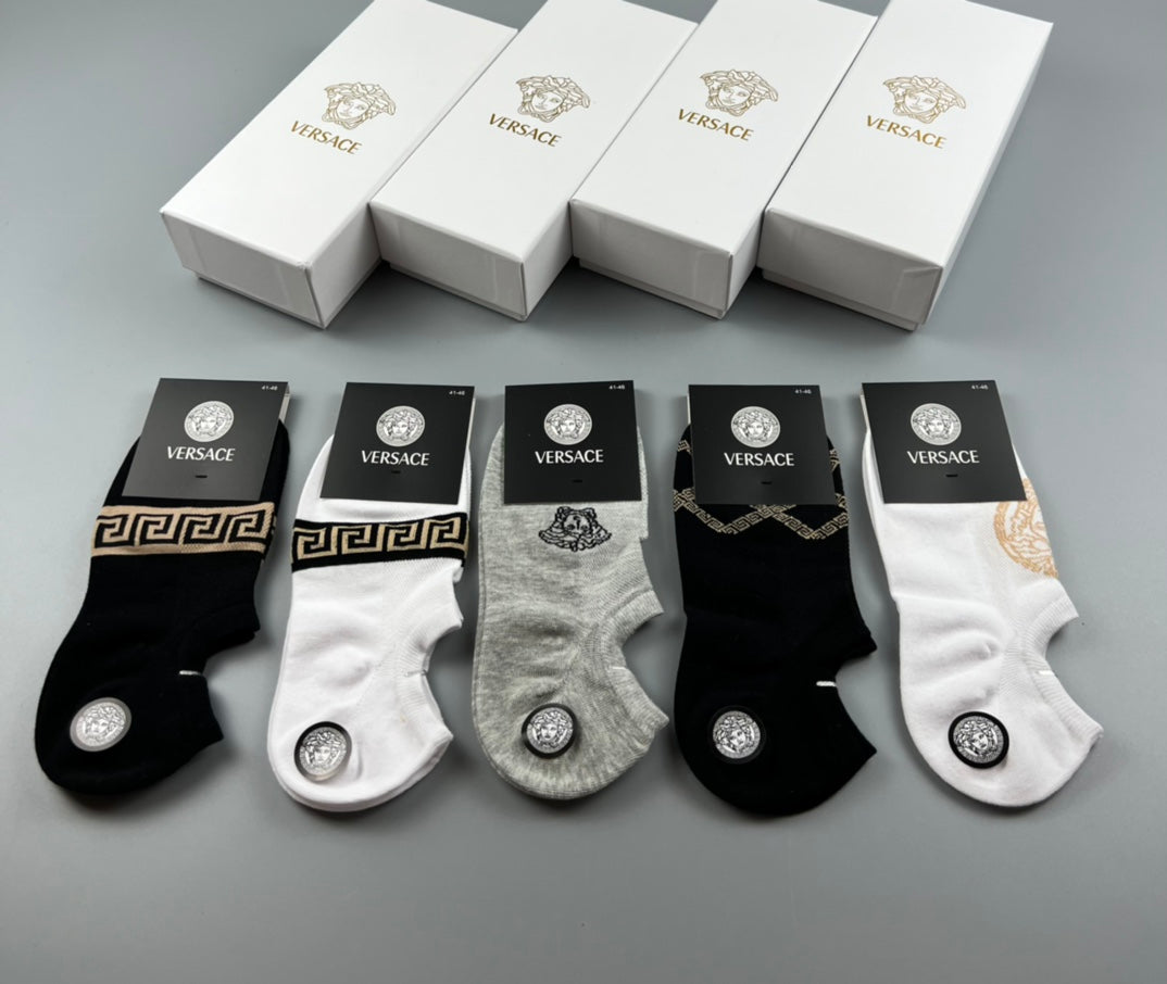 Versace Ankle Socks - Black, White and Grey 5-Pair Box