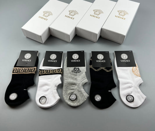Versace Ankle Socks - Black, White and Grey 5-Pair Box