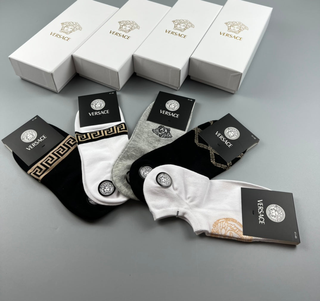 Versace Ankle Socks - Black, White and Grey 5-Pair Box