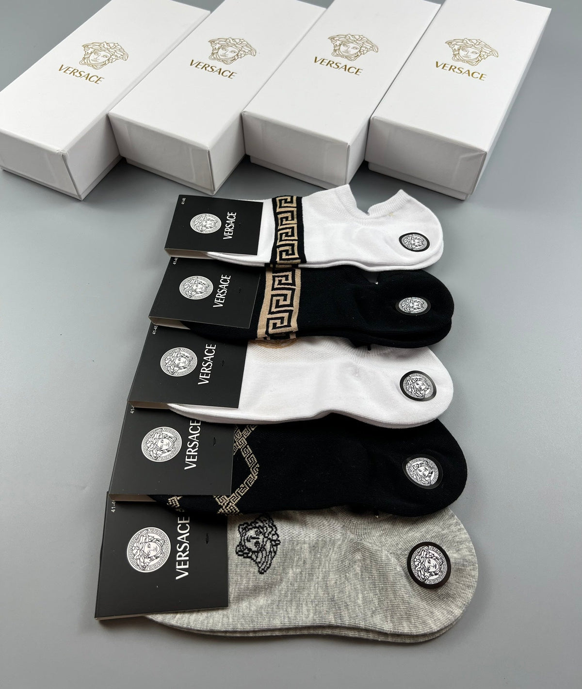 Versace Ankle Socks - Black, White and Grey 5-Pair Box