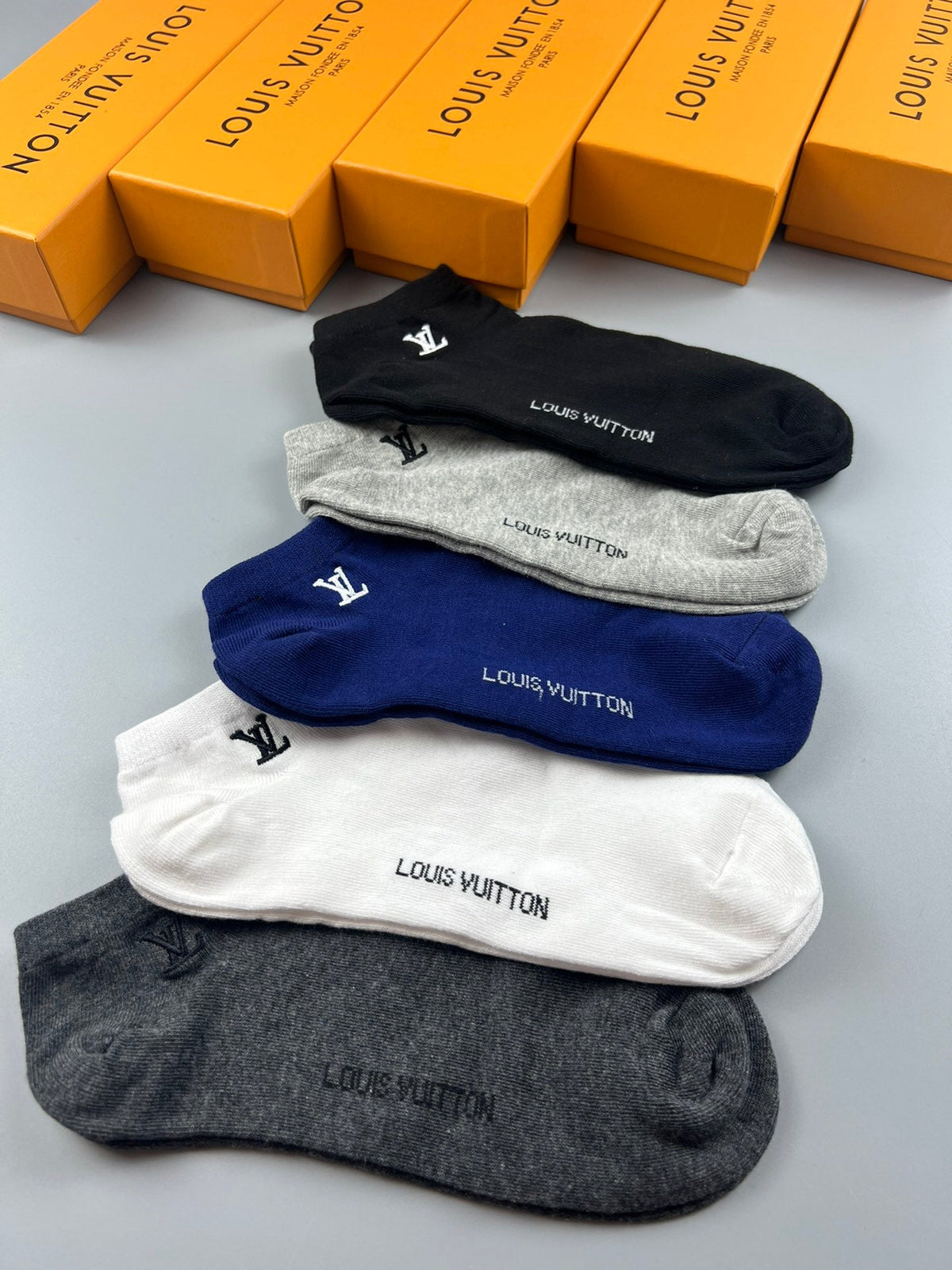 Louis Vuitton Ankle Socks - Black, Grey, White and Navy 5-Pair Box