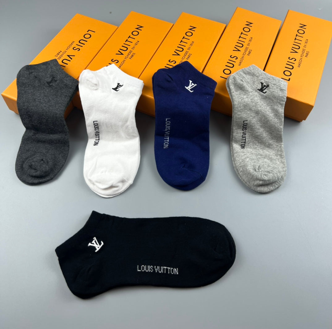 Louis Vuitton Ankle Socks - Black, Grey, White and Navy 5-Pair Box