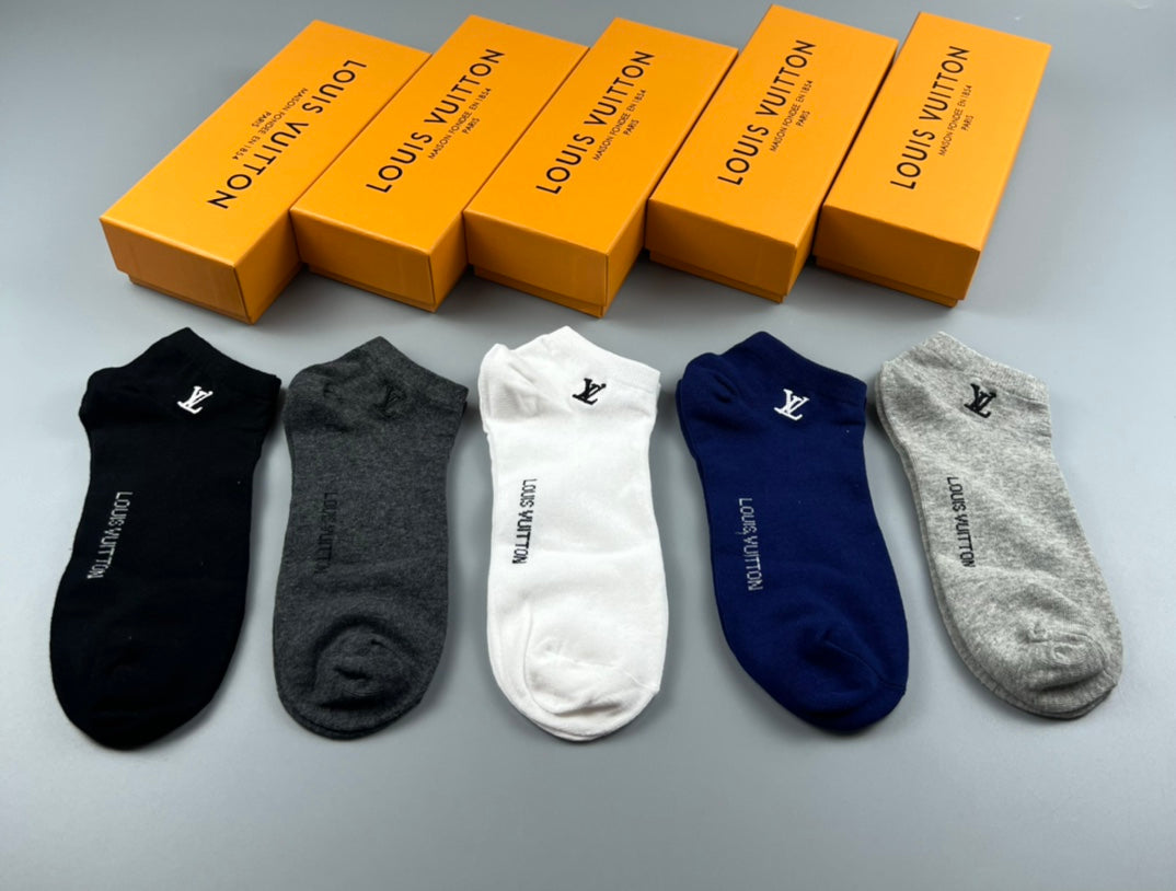 Louis Vuitton Solid Wordmark Ankle Socks - Box of 5 Pairs
