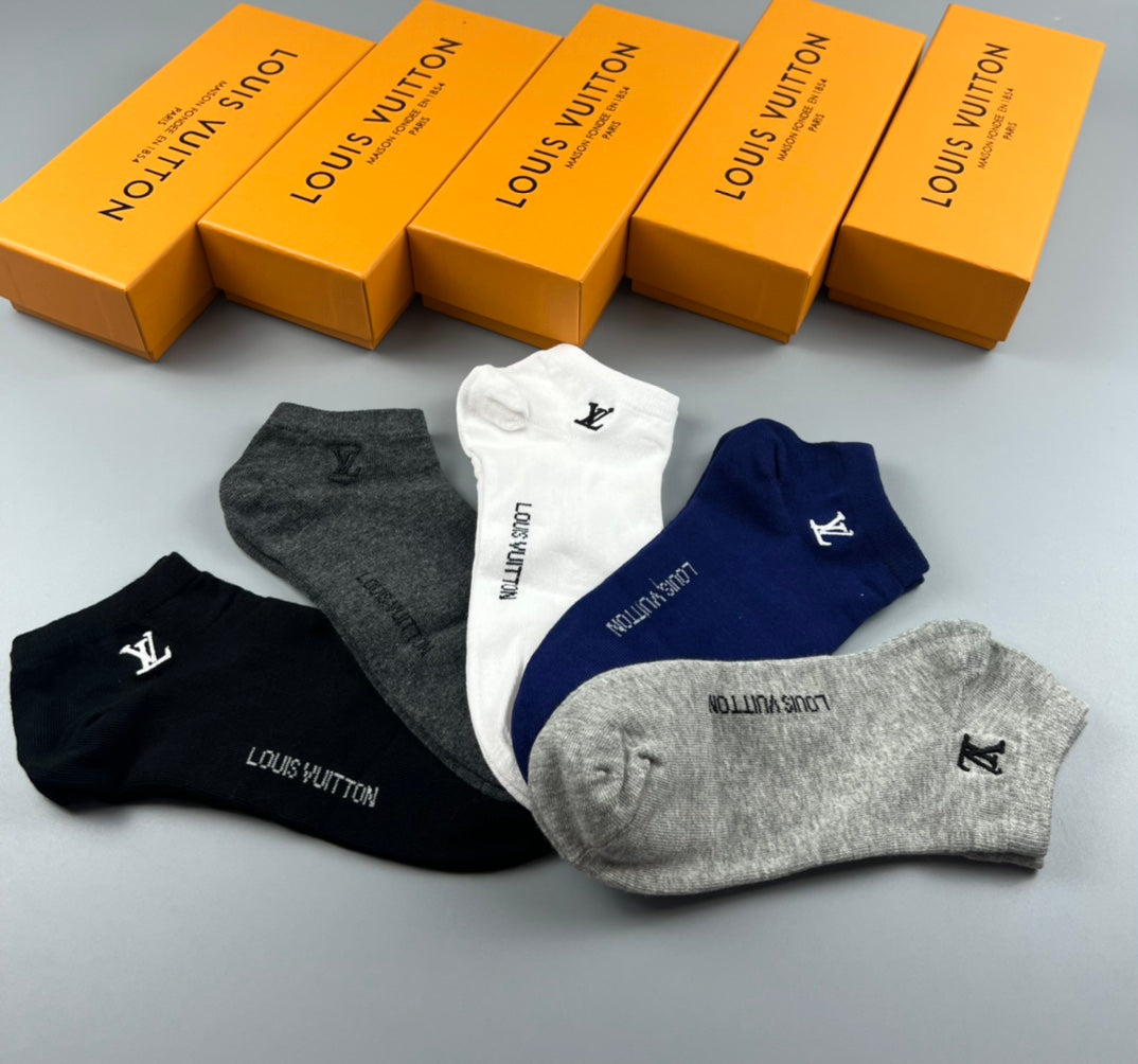 Louis Vuitton Ankle Socks - Black, Grey, White and Navy 5-Pair Box