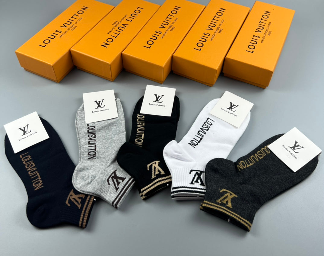 Louis Vuitton Ankle Socks - Black, Grey and White 5-Pair Box