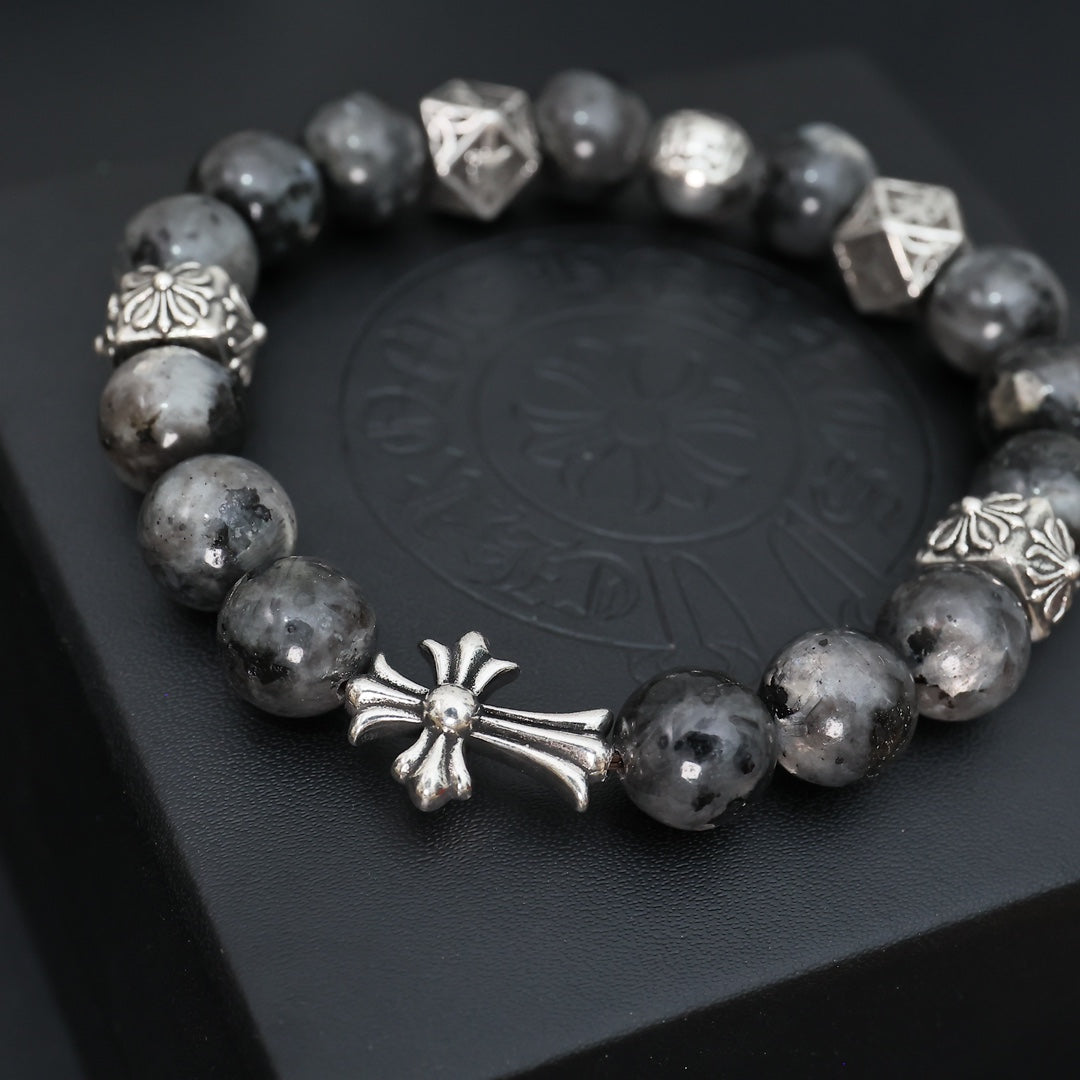 Martin Graham beaded bracelet in polished metal-tone – side detail