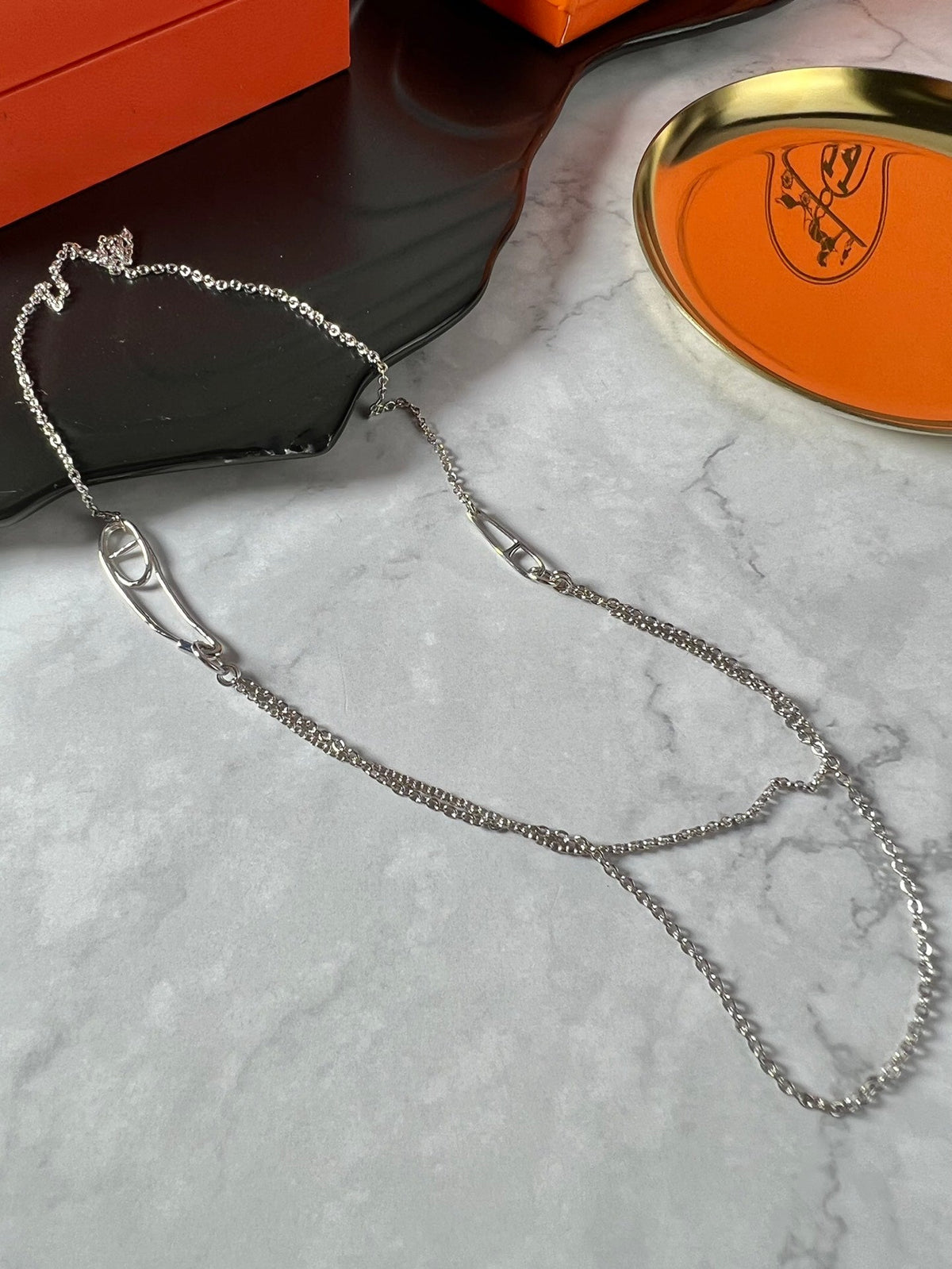 Martin Graham pendant necklace in polished metal-tone – styled product view