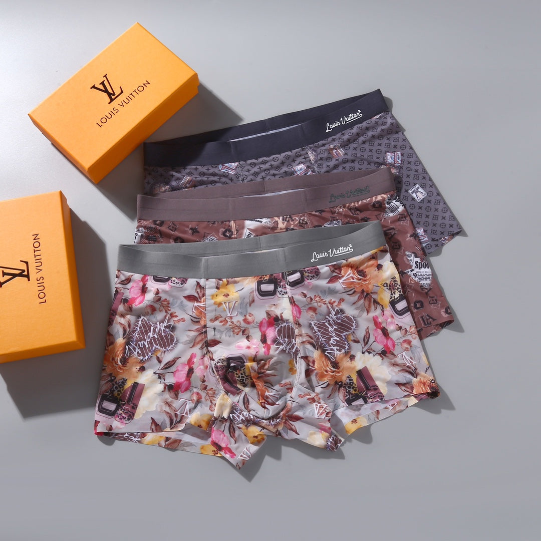 Louis Vuitton Colourful Floral-Style Prints Men's Boxer Briefs - 3-Piece Box