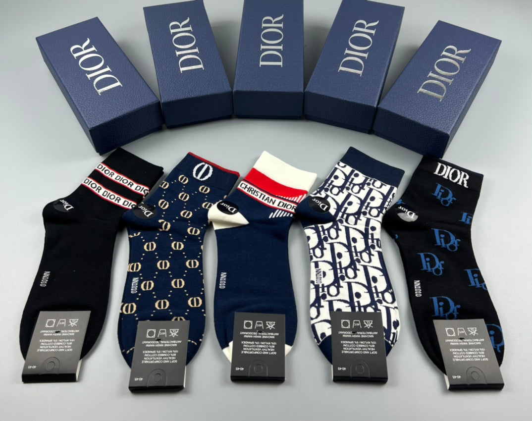 Dior Varied Branding Details Crew Socks - 5-Pair Set