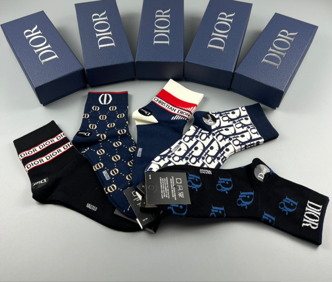 Dior Varied Branding Details Crew Socks - 5-Pair Set