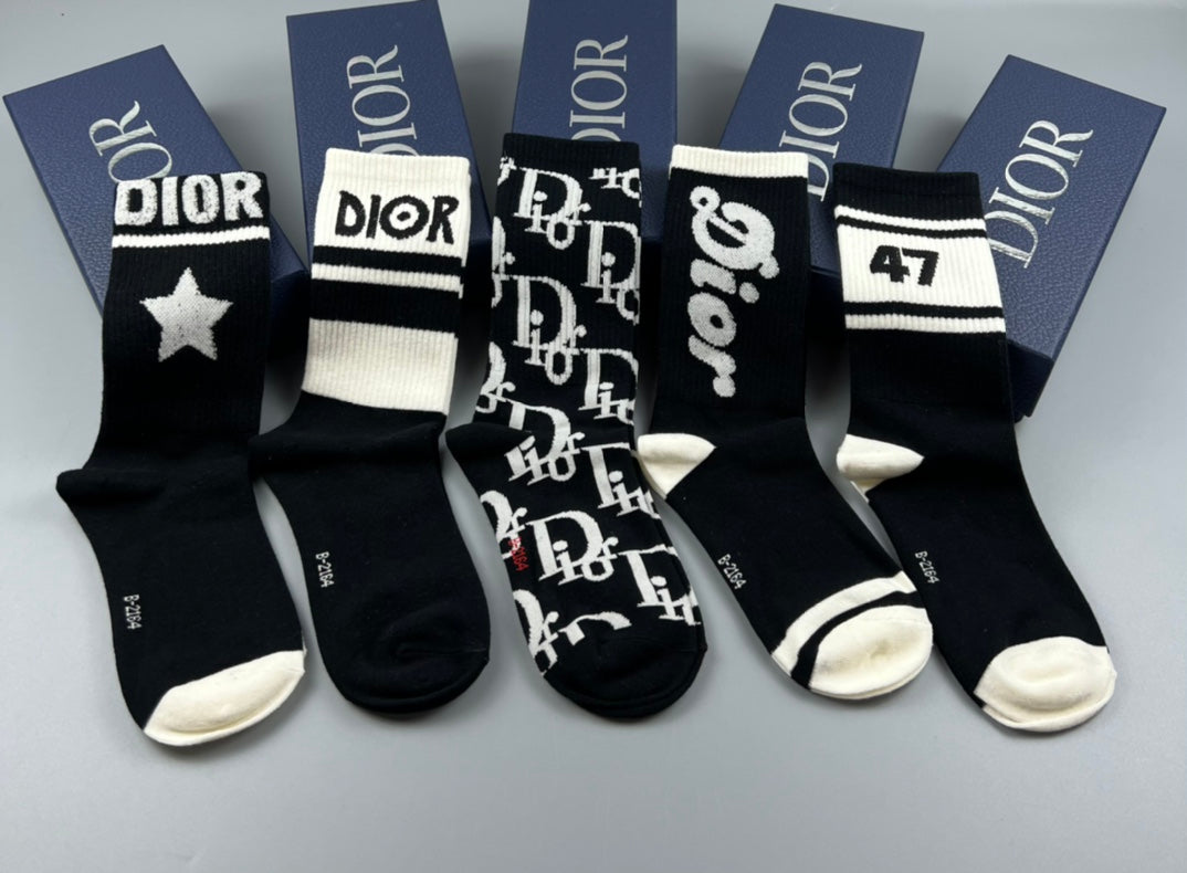 Dior Mixed Graphic Treatments Crew Socks - 5-Pair Set
