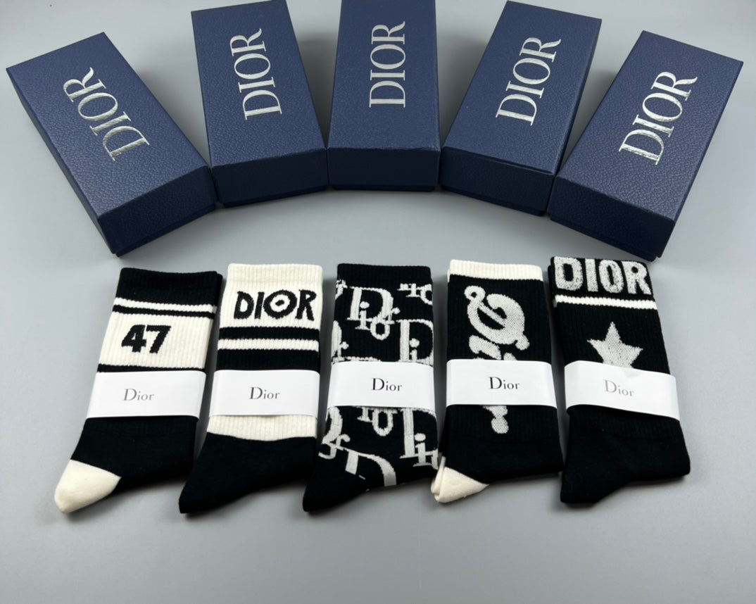 Dior Mixed Graphic Treatments Crew Socks - 5-Pair Set