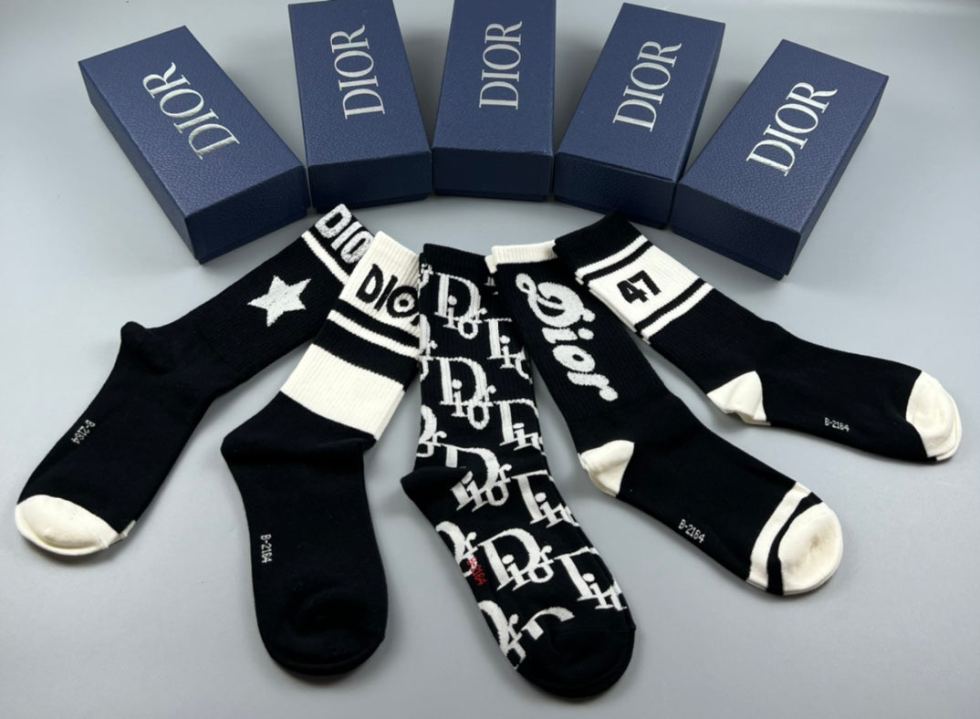 Dior Bold Wordmark And Star Graphics Crew Socks - 5-Pair Set