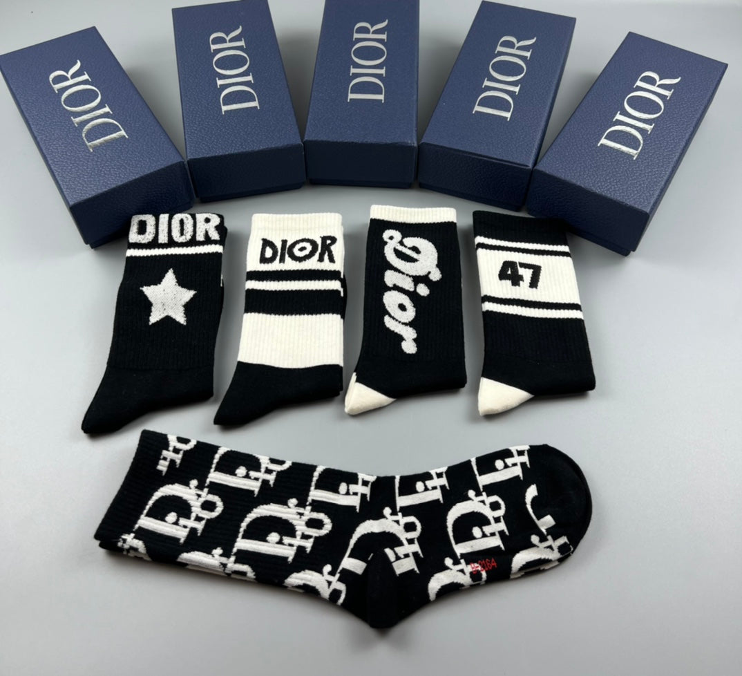 Dior Mixed Graphic Treatments Crew Socks - 5-Pair Set