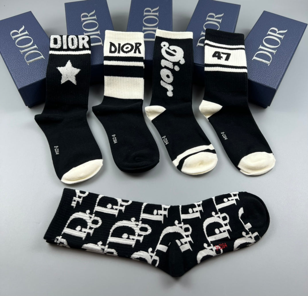 Dior Mixed Graphic Treatments Crew Socks - 5-Pair Set