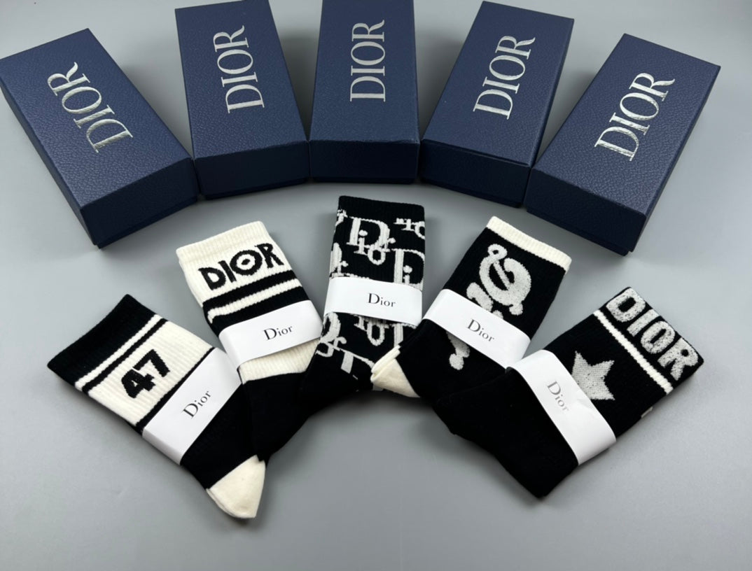 Dior Mixed Graphic Treatments Crew Socks - 5-Pair Set