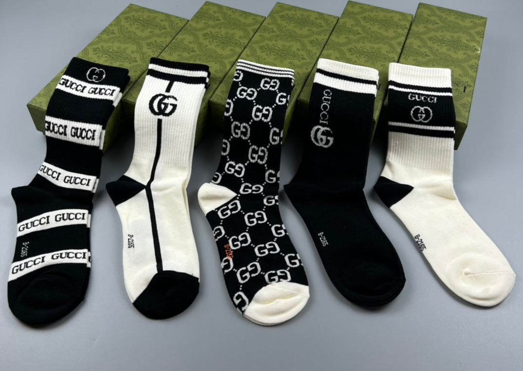 Gucci Cotton Mixed Monogram-Style Patterns And Wordmarks Crew Socks - 5-Pair Set