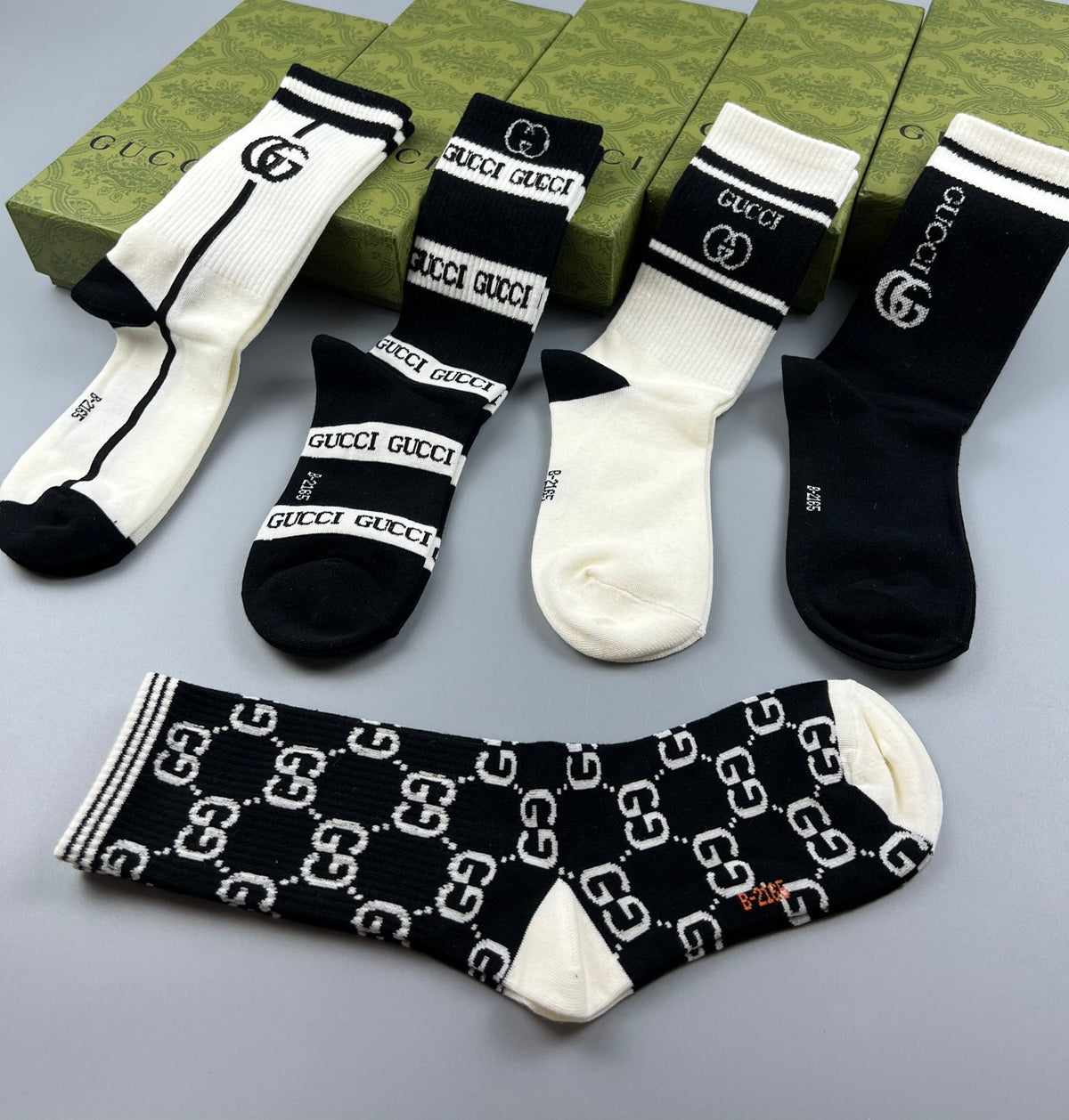 Gucci Cotton Mixed Monogram-Style Patterns And Wordmarks Crew Socks - 5-Pair Set