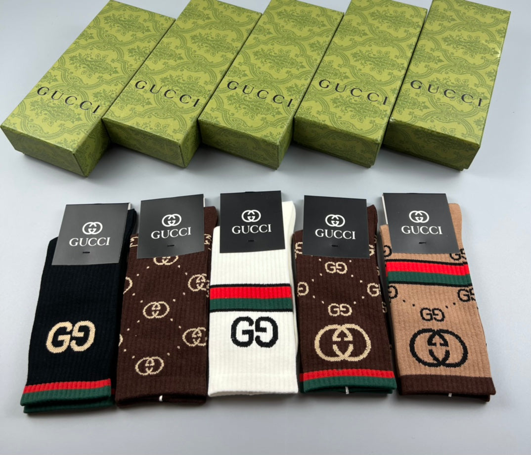 Gucci Monogram Crew Crew Socks 5-Pair Box Collection Essentials