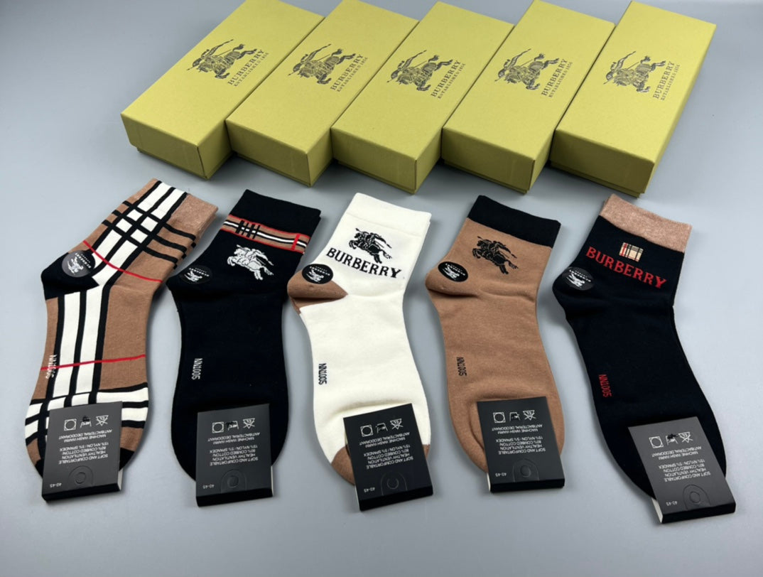 Burberry Cotton Check-Inspired Details Mid-Calf Socks - 5-Pair Set
