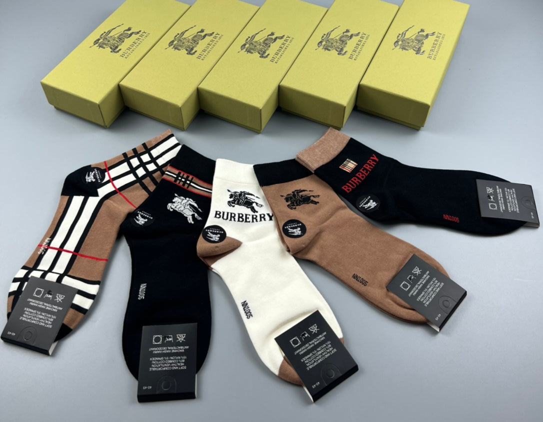 Burberry Cotton Check-Inspired Details Mid-Calf Socks - 5-Pair Set