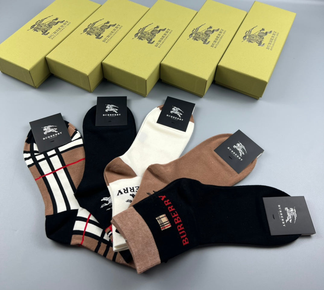 Burberry Cotton Check-Inspired Details Mid-Calf Socks - 5-Pair Set
