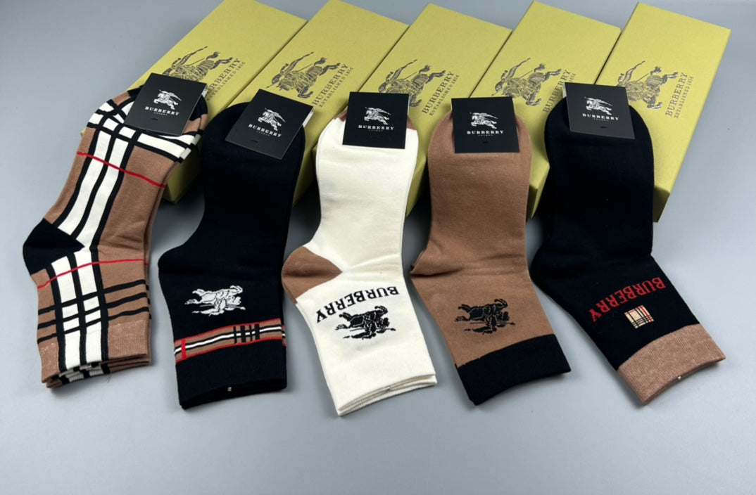Burberry Cotton Check-Inspired Details Mid-Calf Socks - 5-Pair Set