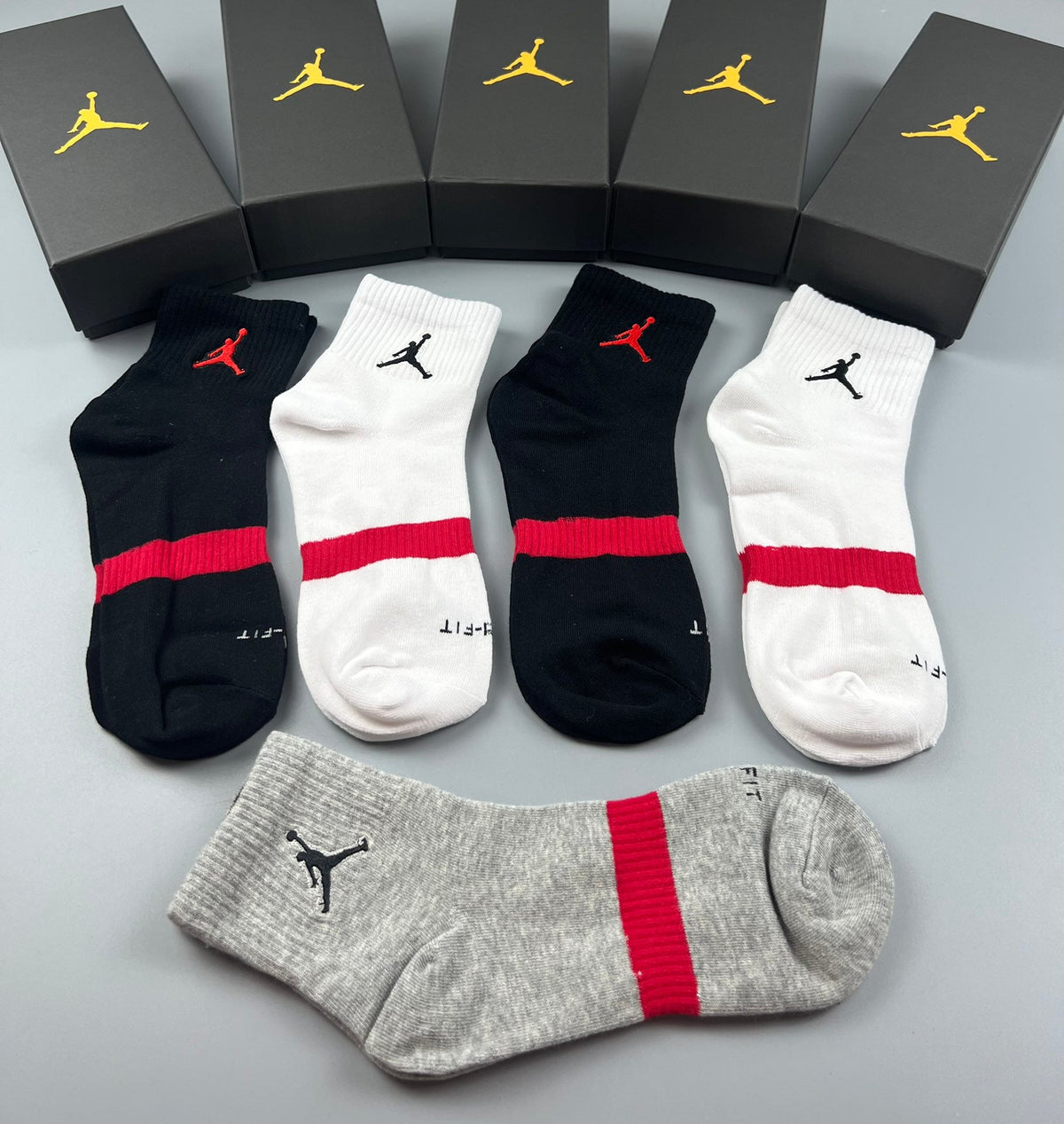 Jordan Red Stripe And Jumpman Details Crew Socks - 5-Pair Set