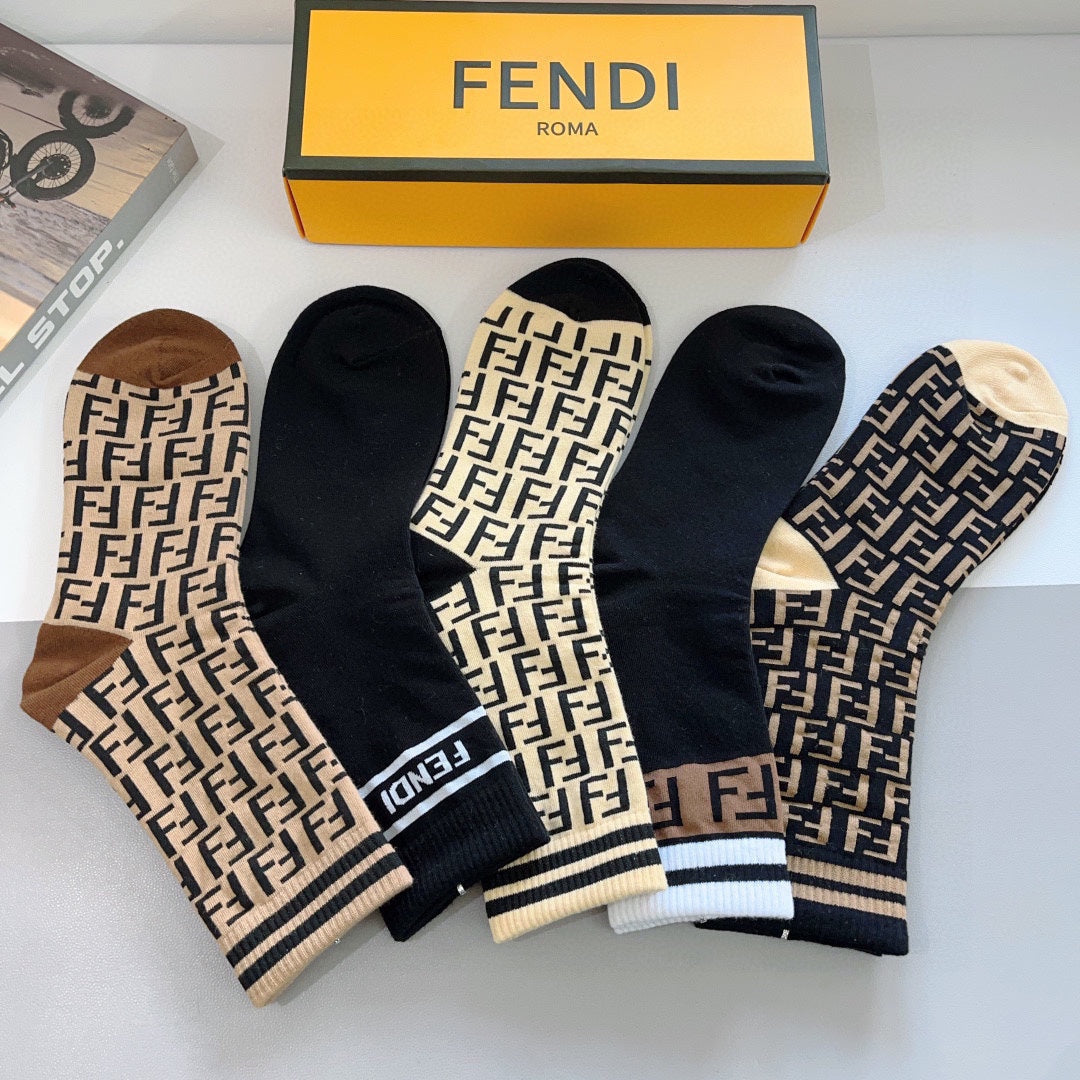 Fendi Monogram Crew Socks - 5-Pair Box
