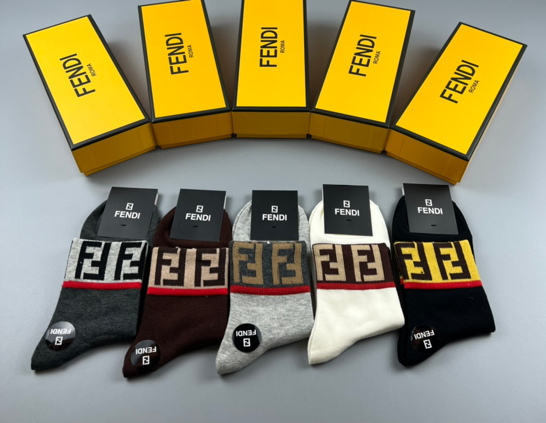 Fendi Repeating Letter Patterns Crew Socks - 5-Pair Set