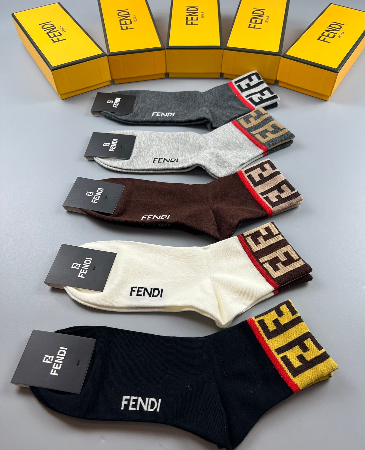 Fendi Repeating Letter Patterns Crew Socks - 5-Pair Set