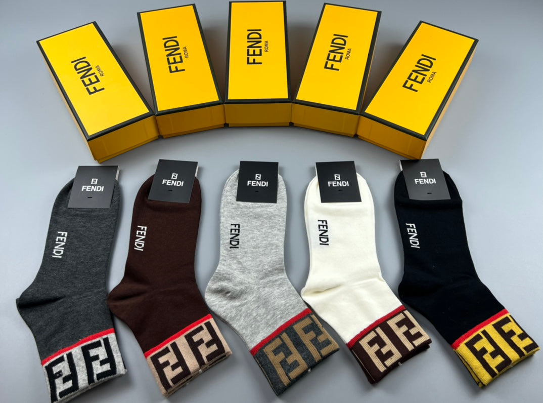 Fendi Repeating Letter Patterns Crew Socks - 5-Pair Set