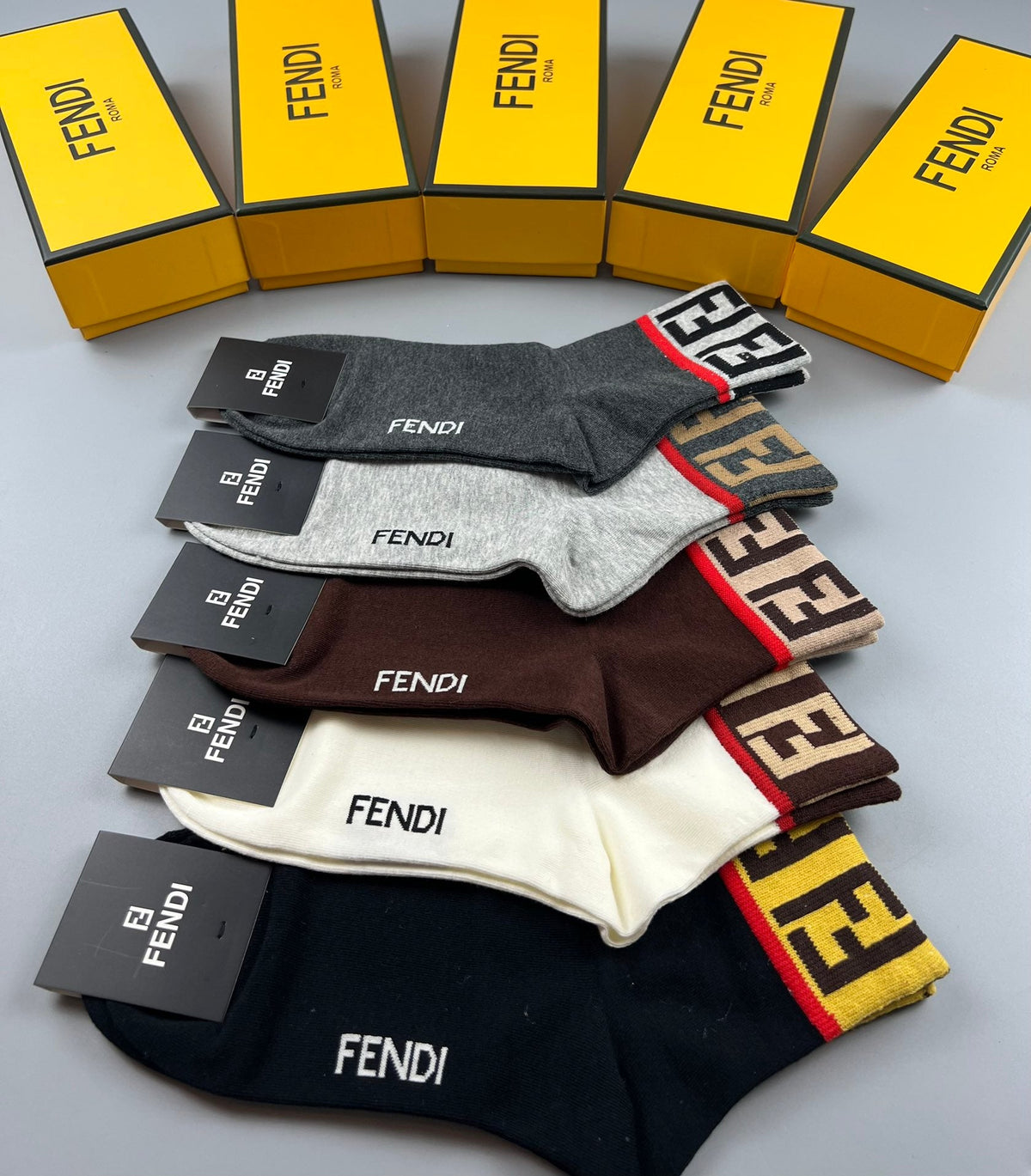 Fendi Repeating Letter Patterns Crew Socks - 5-Pair Set