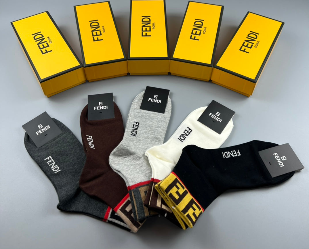 Fendi Repeating Letter Patterns Crew Socks - 5-Pair Set