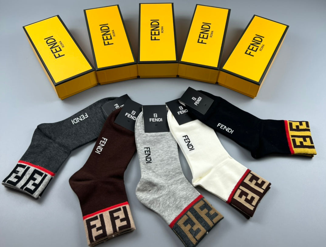 Fendi Repeating Letter Patterns Crew Socks - 5-Pair Set