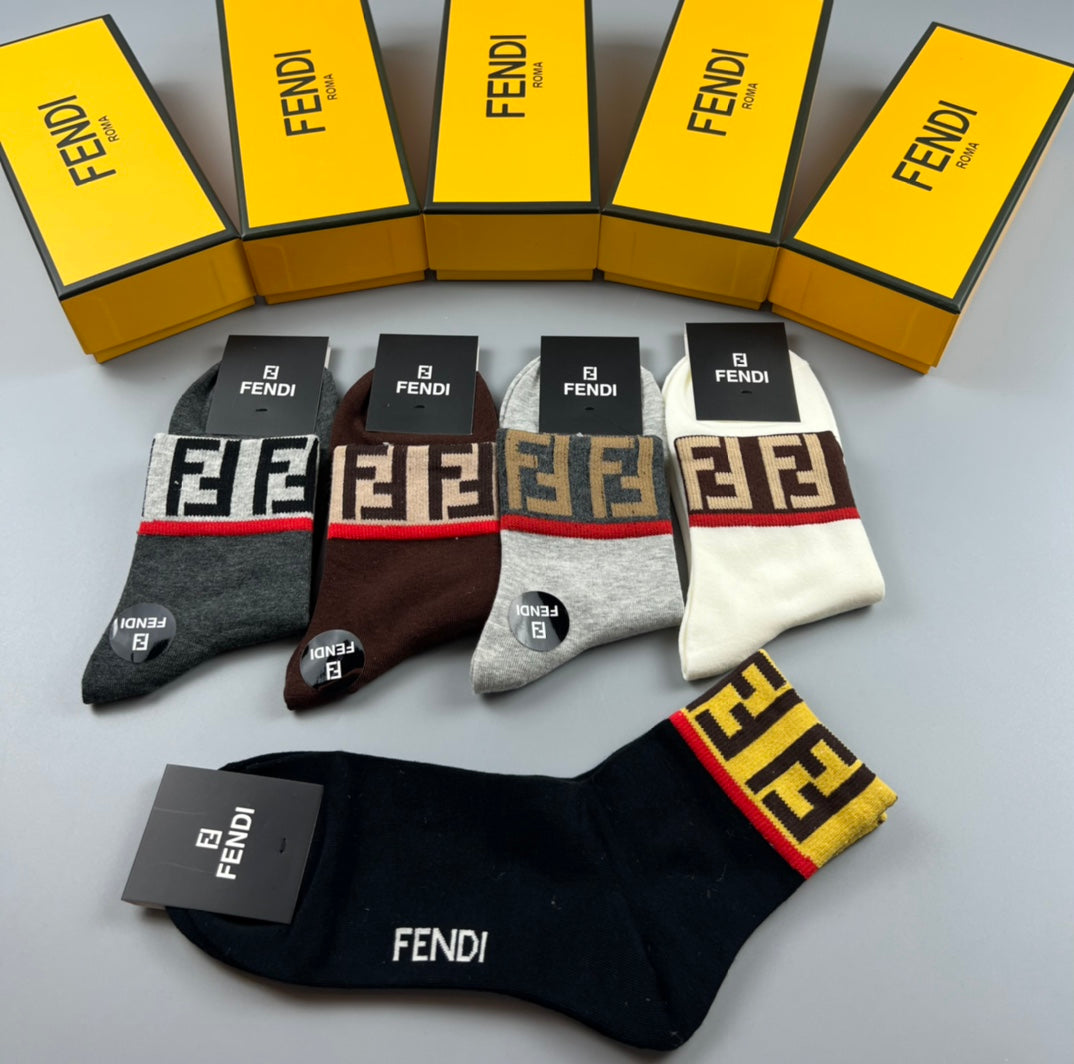Fendi Repeating Letter Patterns Crew Socks - 5-Pair Set