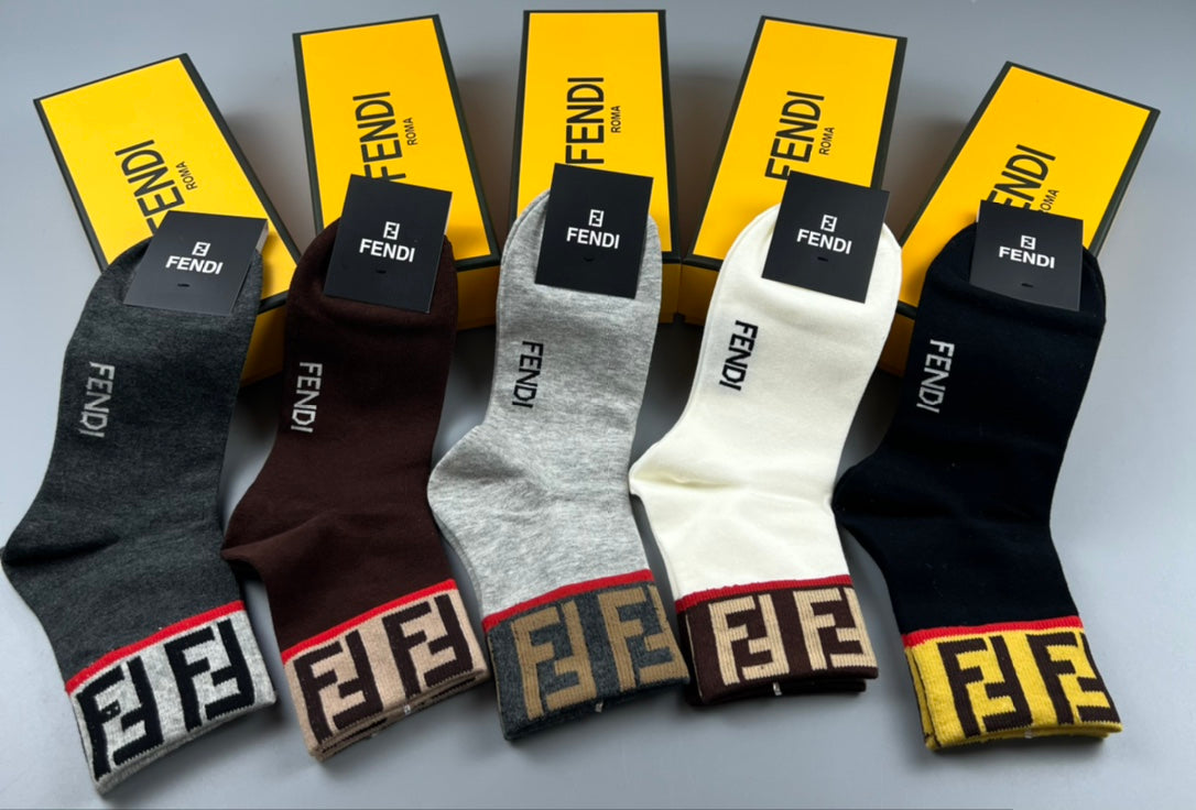 Fendi Repeating Letter Patterns Crew Socks - 5-Pair Set