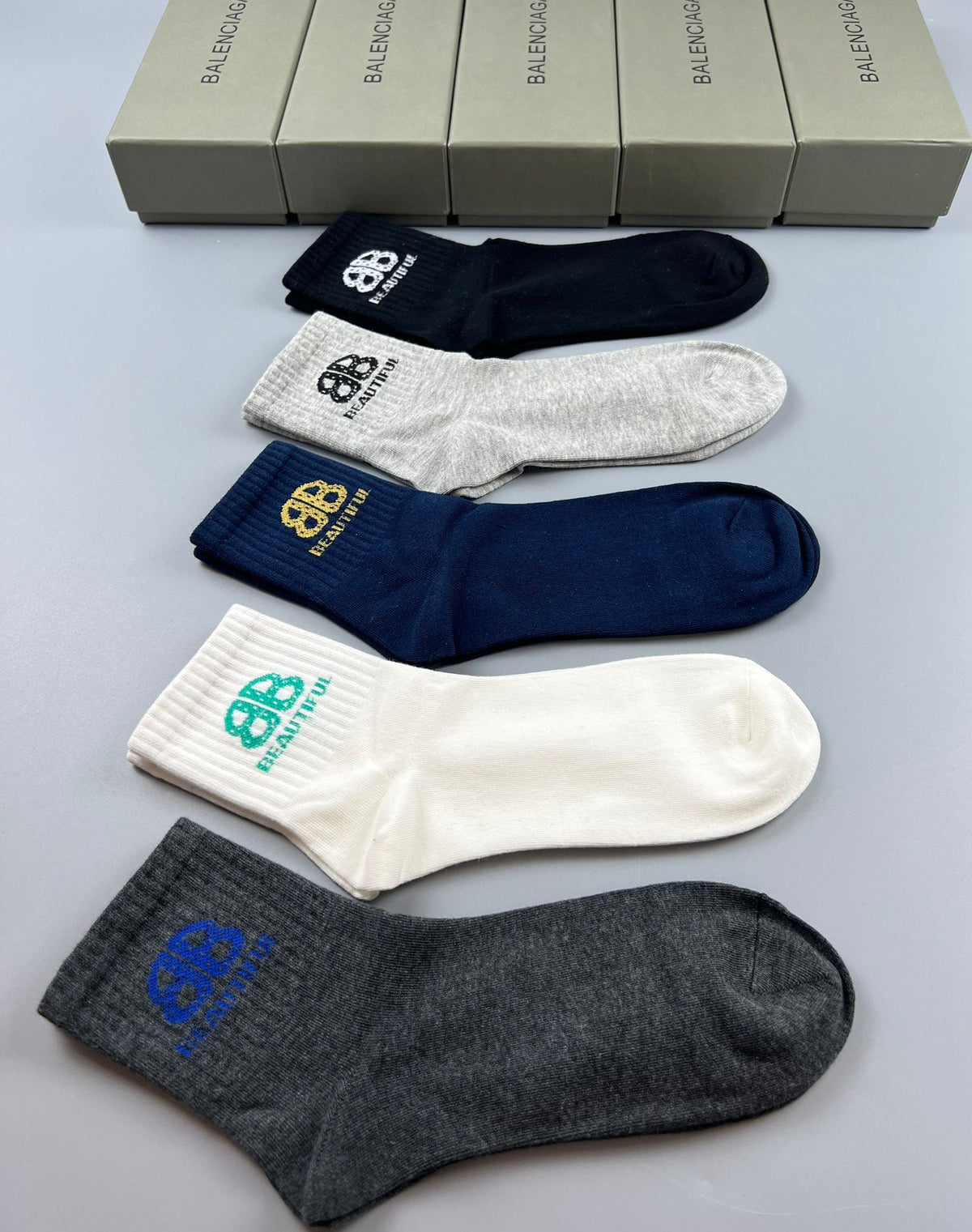 Balenciaga Colourful Bb Graphics Crew Socks - 5-Pair Set