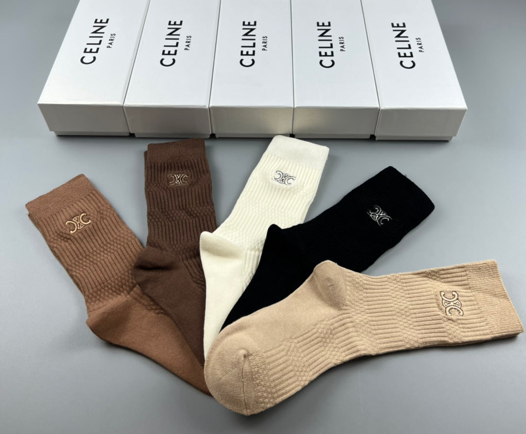 Celine Cotton Crew Socks - 5-Pair Pack