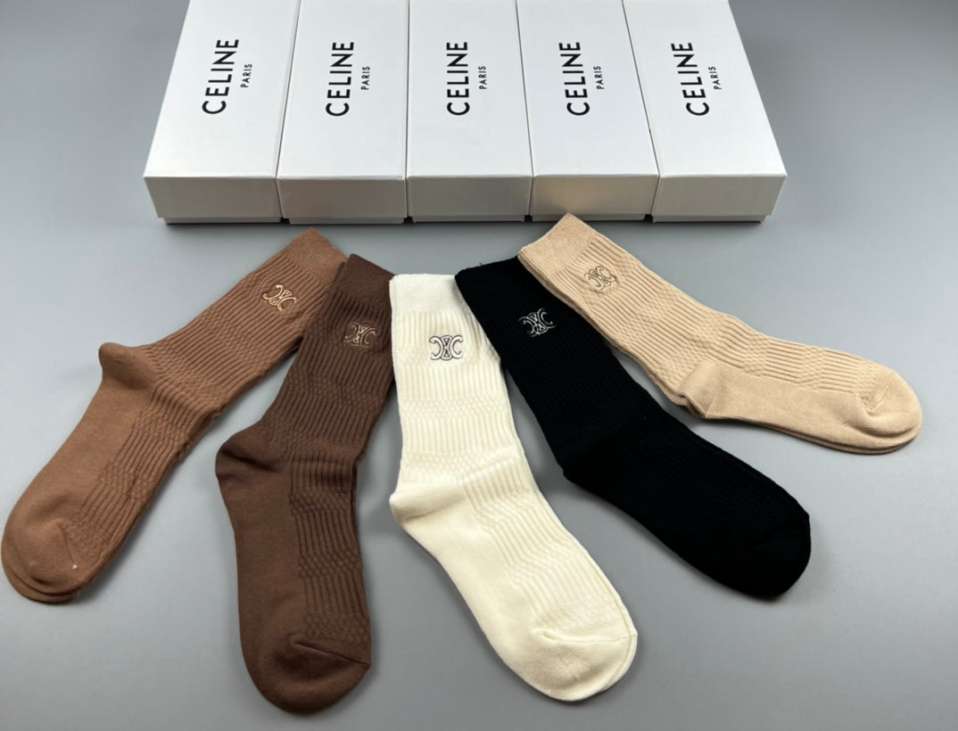 Celine Cotton Crew Socks - 5-Pair Pack