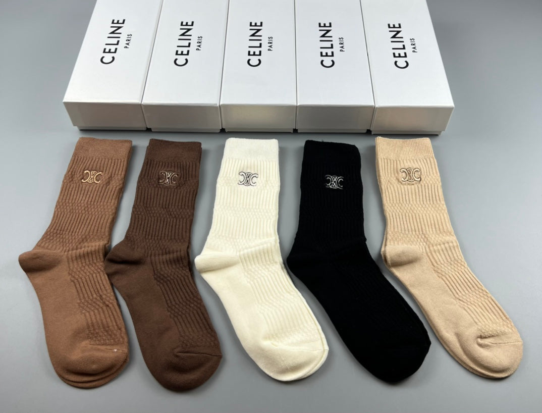 Celine Cotton Crew Socks - 5-Pair Pack
