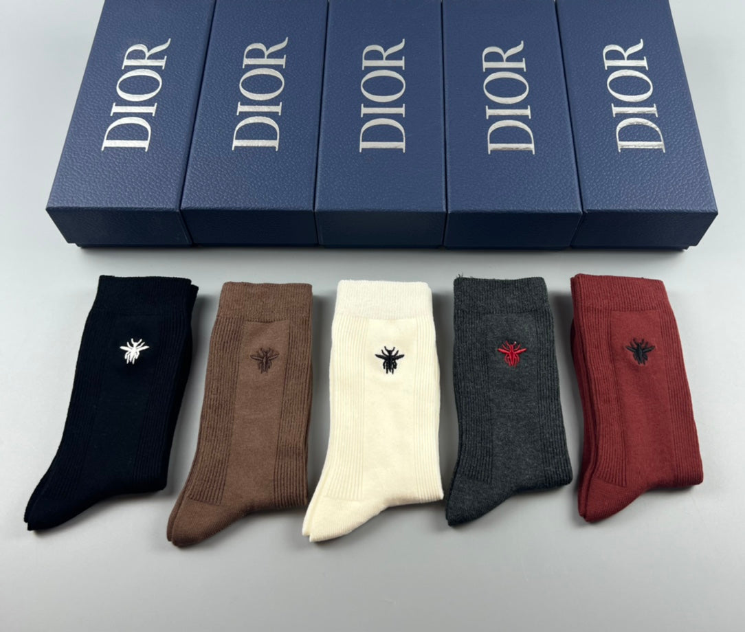 Dior Solid-Colour Crew Crew Socks 5-Pair Box Collection