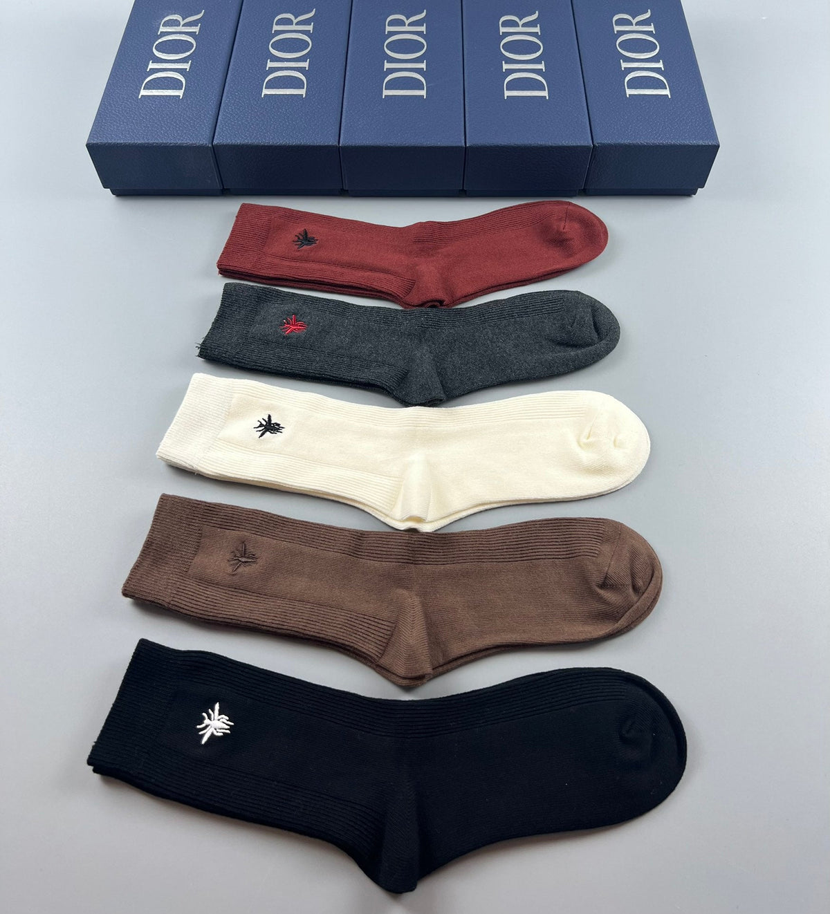 Dior Solid-Colour Crew Crew Socks 5-Pair Box Collection