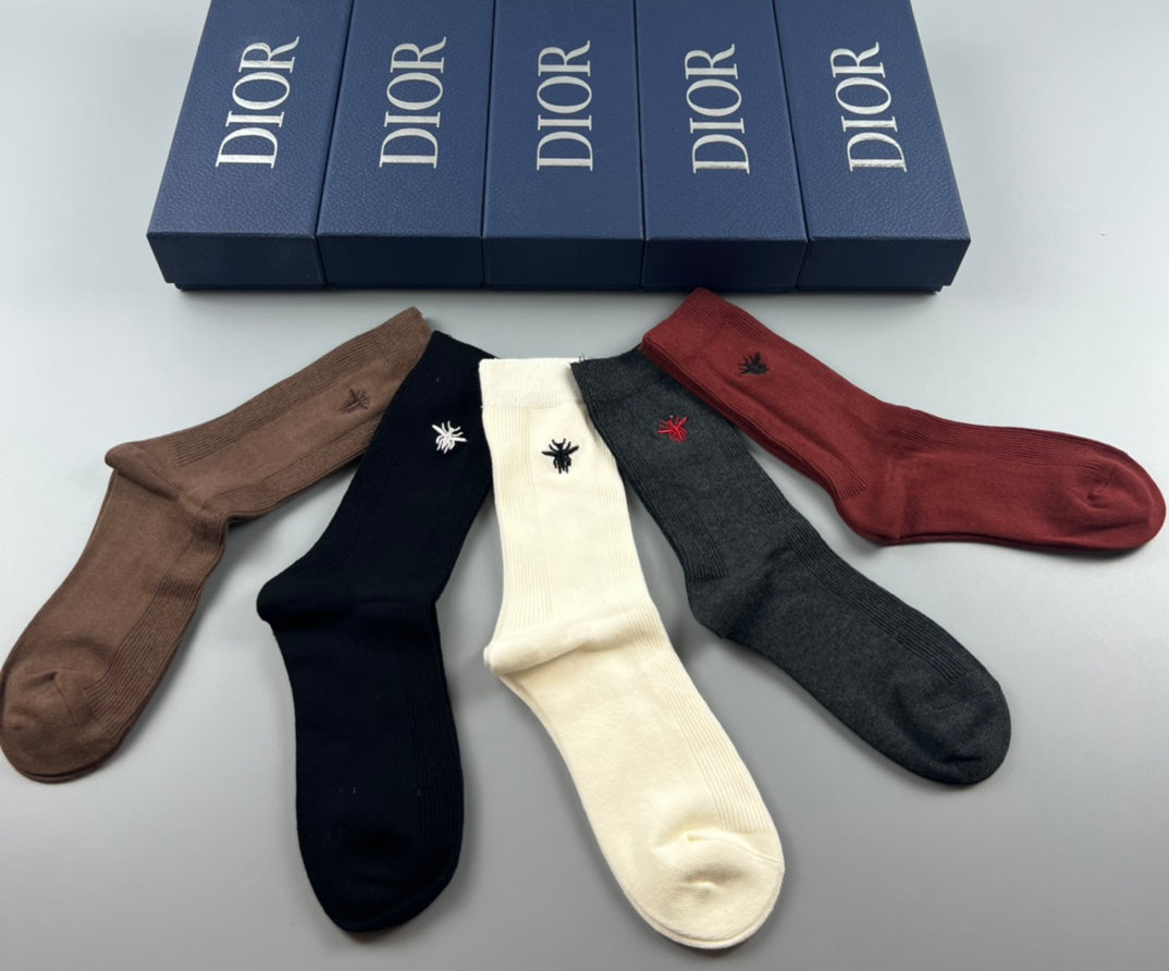 Dior Solid-Colour Crew Crew Socks 5-Pair Box Collection