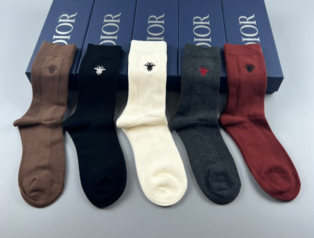 Dior Solid-Colour Crew Crew Socks 5-Pair Box Collection