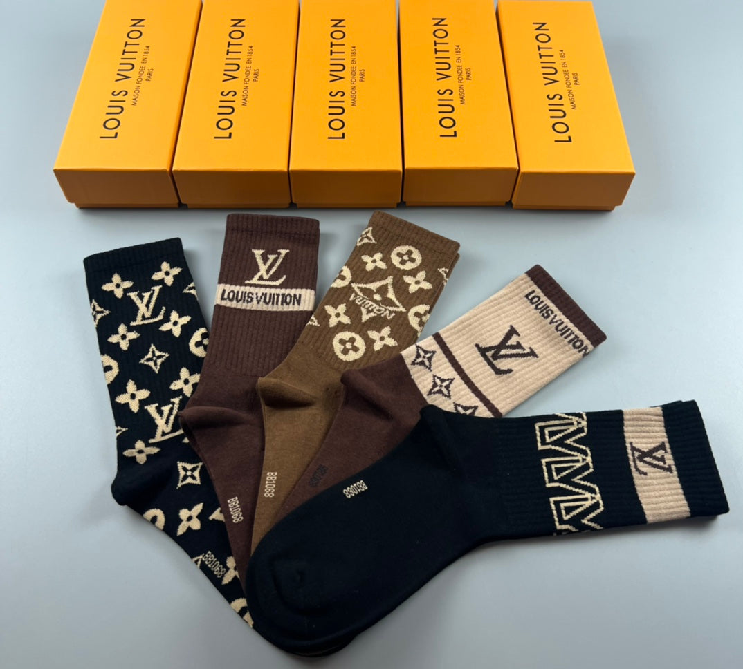 Louis Vuitton Monogram Crew Crew Socks 5-Pair Box Collection