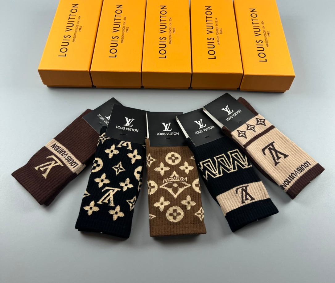 Louis Vuitton Monogram Crew Crew Socks 5-Pair Box Collection