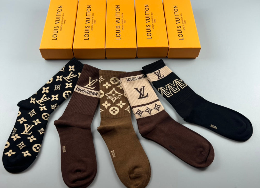 Louis Vuitton Monogram Crew Crew Socks 5-Pair Box Collection