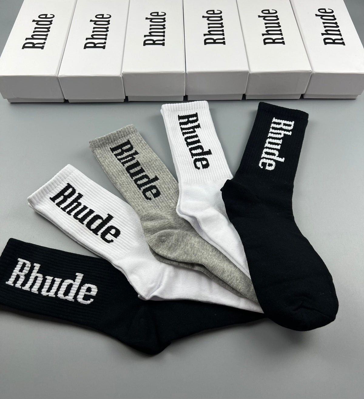 Rhude Bold Cuff Lettering Crew Socks - 5-Pair Set